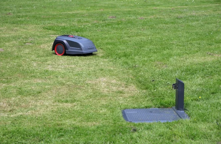 Mähroboter auf Rasenfläche